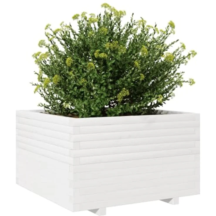 vidaXL Pflanzkübel, Hochbeet aus Massivholz Kiefer, Weiß, für Garten Balkon Terrasse, mit großzügigem Fassungsvermögen – Bild 4