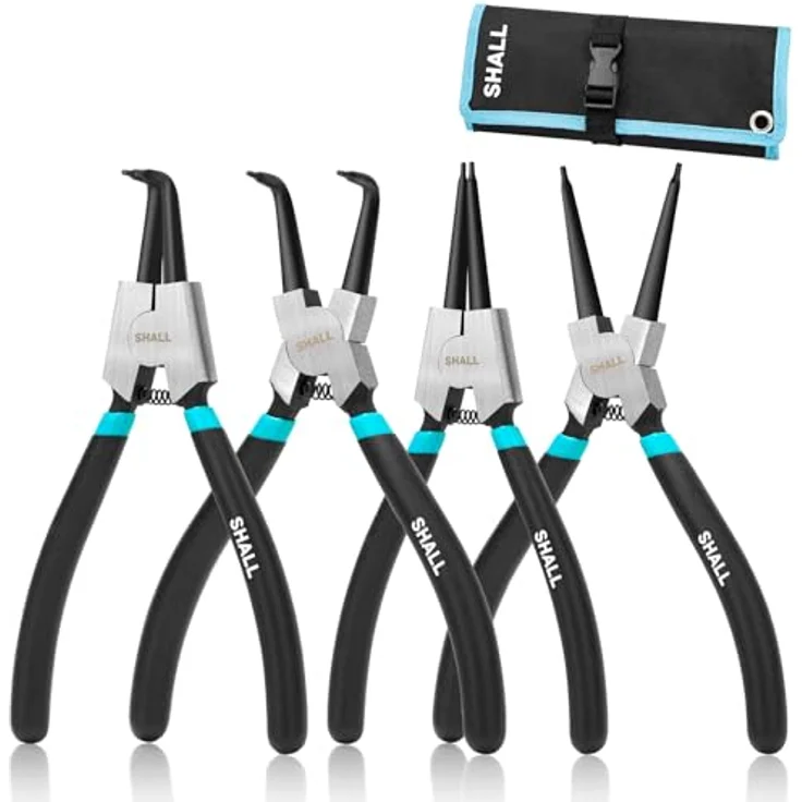 SHALL Sicherungsringzangen Set, 4 Stück 7 Zoll, gerade/gebogene Innen- und Außen-Sprengringzange, rutschfeste Griffe, mit Canvas-Aufbewahrungstasche – Bild 1