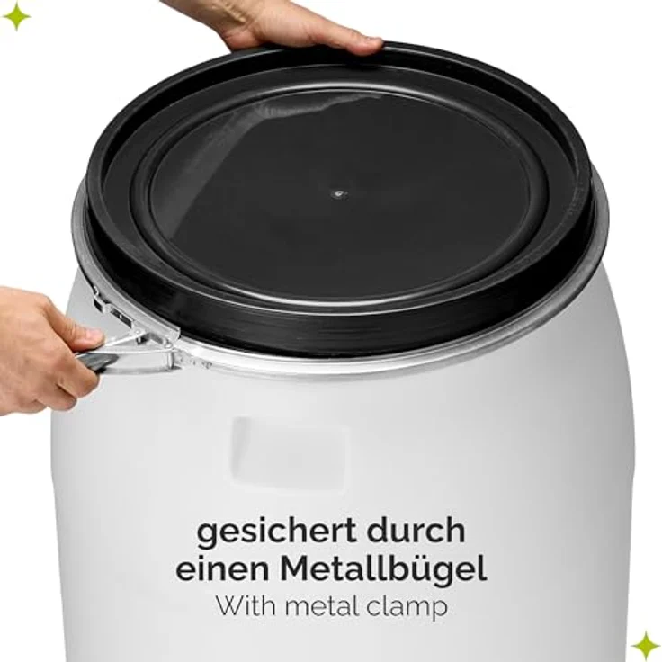 Garronda GD-0078 Regentonne 220 Liter Weithalsfass aus HDPE, weiß, mit Deckel, BPA-frei, ideal für Regenwasser, Futter und Lebensmittel – Bild 4