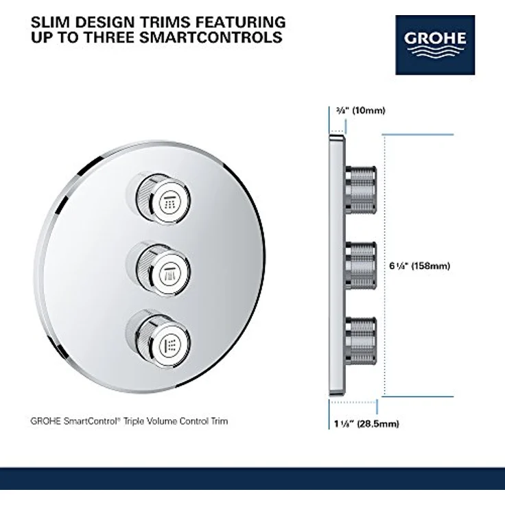 Grohe Grohtherm SmartControl 3-fach UP-Ventil, Regler mit intuitiver Steuerung und stilvollem Moon White Design – Bild 2