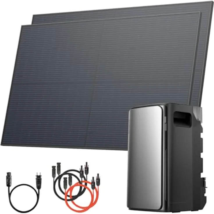 Solarway® Balkonkraftwerk 1000Wp/800W mit 1,9kWh EcoFlow STREAM Max Speicher, 2 x 500W bifaziale Solarmodule, komplettes Set inklusive Zubehör, schwarz – Bild 1