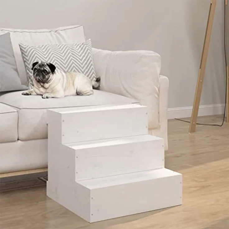 vidaXL Hunderampe Haustiertreppe Weiß 40x37,5x35 cm Massivholz Kiefer, Robust und haustierfreundliches Design – Bild 3