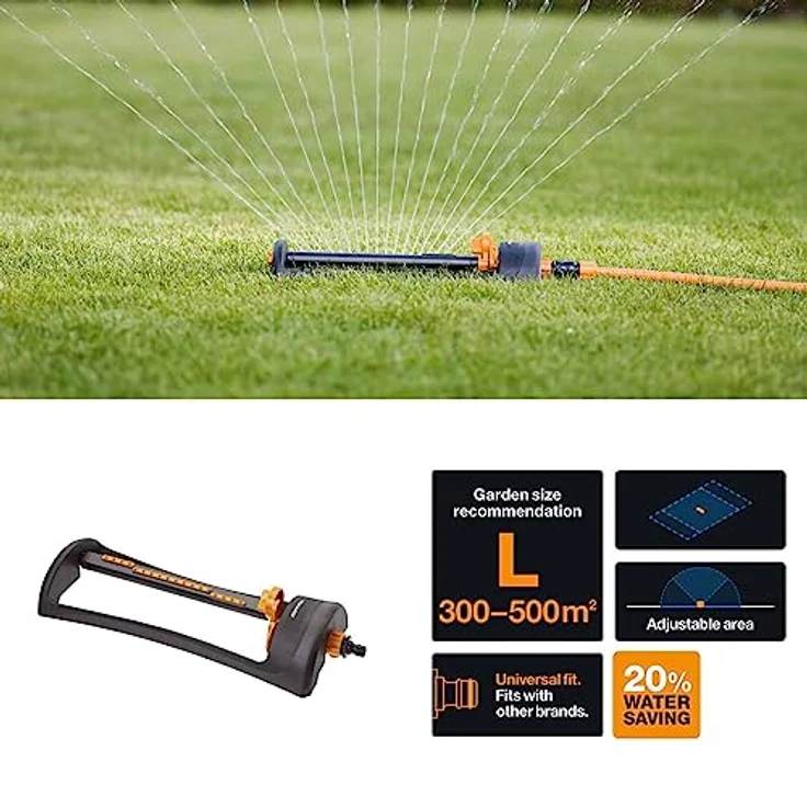 Fiskars Wassersparender Sprinkler mit Metallfuß, Rasensprenkler, Rasensprüher, Bewässerung, Kunststoff, Metall, Schwarz, Orange, 1023661 – Bild 4