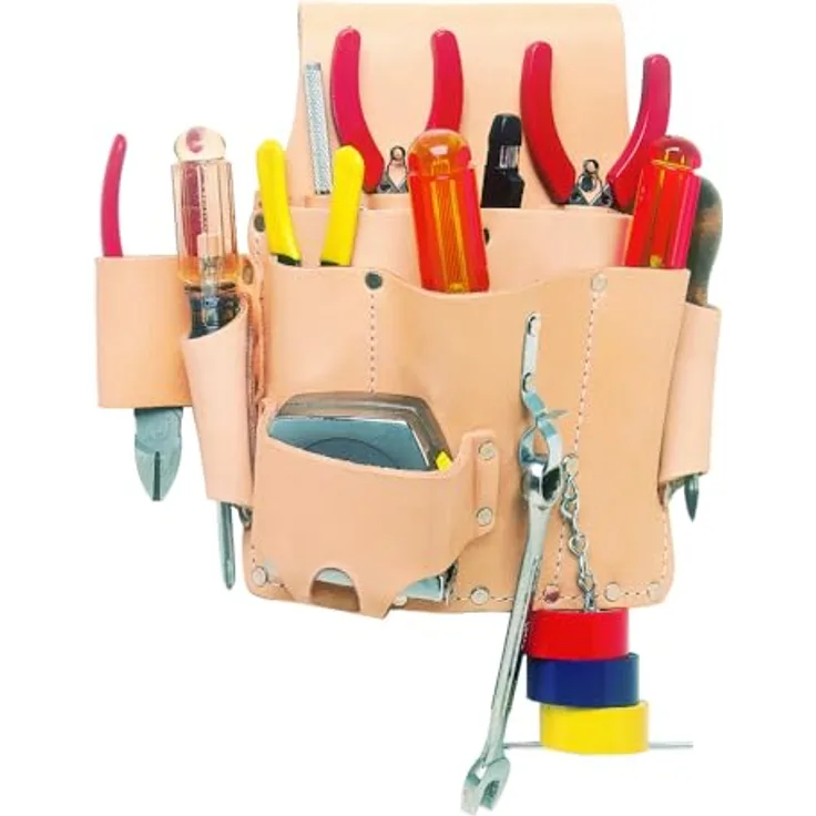 Custom Lederwaren W500 Elektriker-Werkzeugtasche, aus genarbtem Leder, 8-pocket