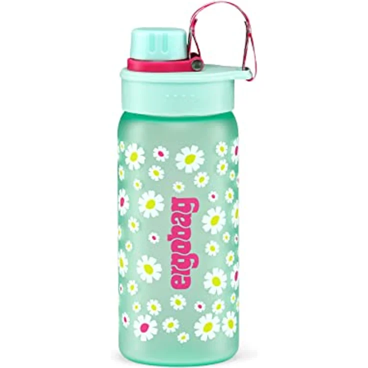 Ergobag Trinkflasche BPA-frei 550 ml Blümchen - Türkis, auslaufsicher und Kohlensäure geeignet, Spülmaschinengeeignet, doppelwandig isoliert – Bild 1