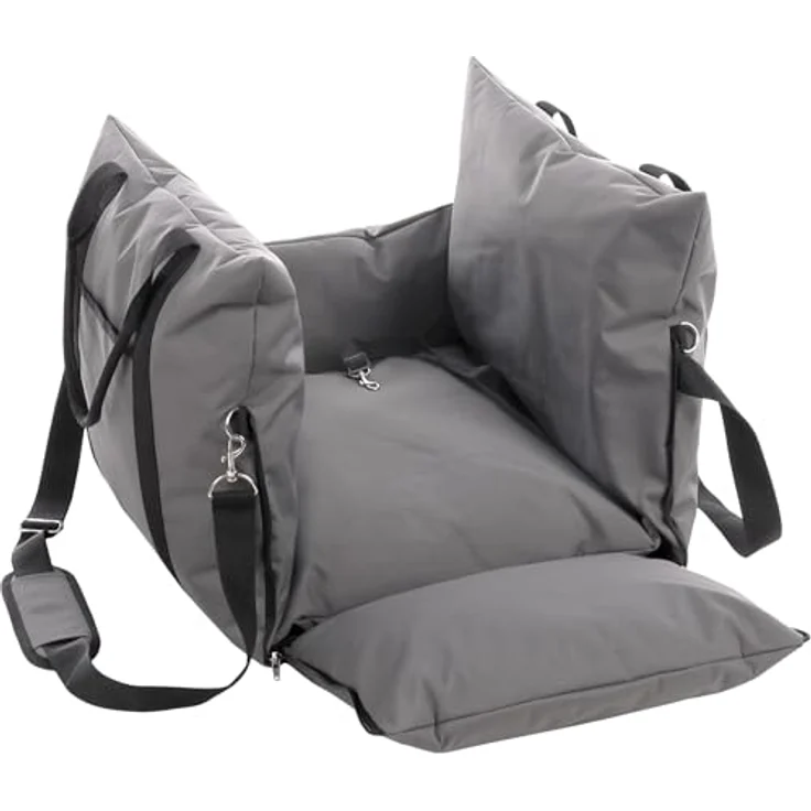 Flamingo Bobba 3-in-1 Autositz für Hunde, 56 x 56 x 42 cm, stehend, Abnehmbarer Boden, Verstellbarer Innengurt, Grau – Bild 2