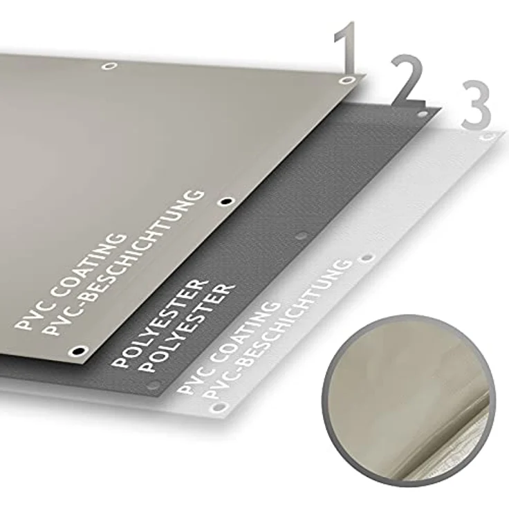Jago Abdeckplane - 650 g-m², Wasserdicht & Reißfest, Aluminiumösen, Grau, 5 x 8 m, Beidseitig Beschichtet - PVC-Schutzplane, LKW Plane Gewebeplane, Regenplane – Bild 6