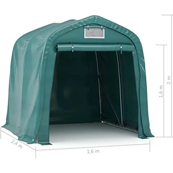 vidaXL Garagenzelt Wasserfest Zeltgarage Weidezelt Foliengarage Zelt Lagerzelt Auto Motorrad Schutz Unterstand Lagerung PVC 1,6x2,4m Grün – Bild 4