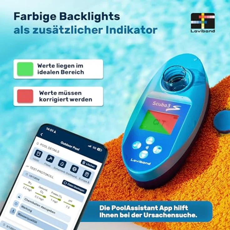 Lovibond Scuba 3s, smarter elektronischer Pooltester mit NFC-Technologie und App-Kompatibilität, speichert bis zu 100 Datensätze – Bild 7
