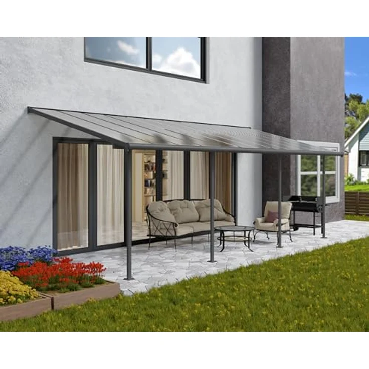 Canopia by Palram Terrassenüberdachung Alu Sierra, robuste Pergola mit Polycarbonat Hohlkammerplatten, 739 x 295 cm, grau – Bild 4