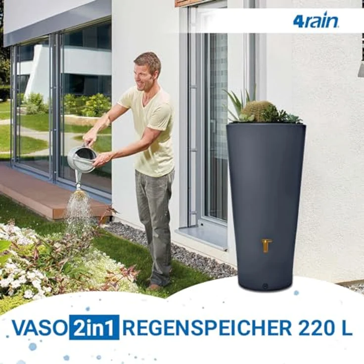4rain VASO 2in1 Regenspeicher 220 L graphite grey inkl. Fallrohrfilter und Auslaufhahn - 295647 – Bild 2