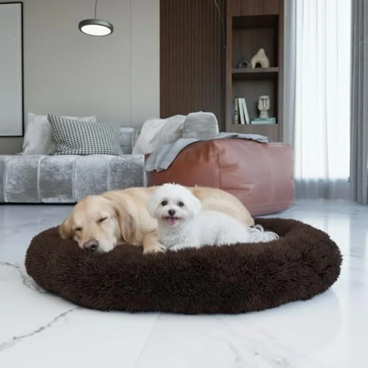 BENNO® Hundebett BALU, Donutform, 70x70x16 cm, braun, waschbar, rutschfest, inkl. Kauknochen – Bild 2