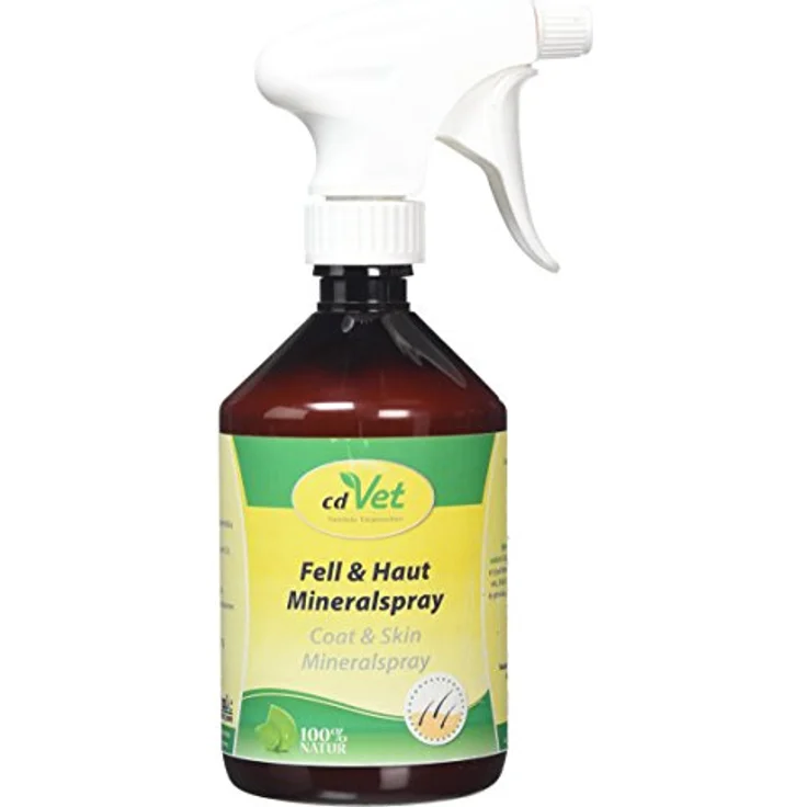 cdVet Naturprodukte Fell & Haut Mineralspray 500 ml - Hund, Pferd - Pflegemittel - Parasitenbefall - pflegt + beruhigt die Haut - Schuppen + trockene Hautpartien + glanzlosem Fell - Reinigung - – Bild 1