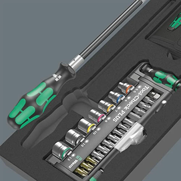 Wera Bit-Set 9750 Schaumstoffeinlage Kraftform Kompakt und Tool-Check PLUS, 39-teilig mit langlebiger Schaumstoffeinlage und flexiblem Bits-Handhalter – Bild 4