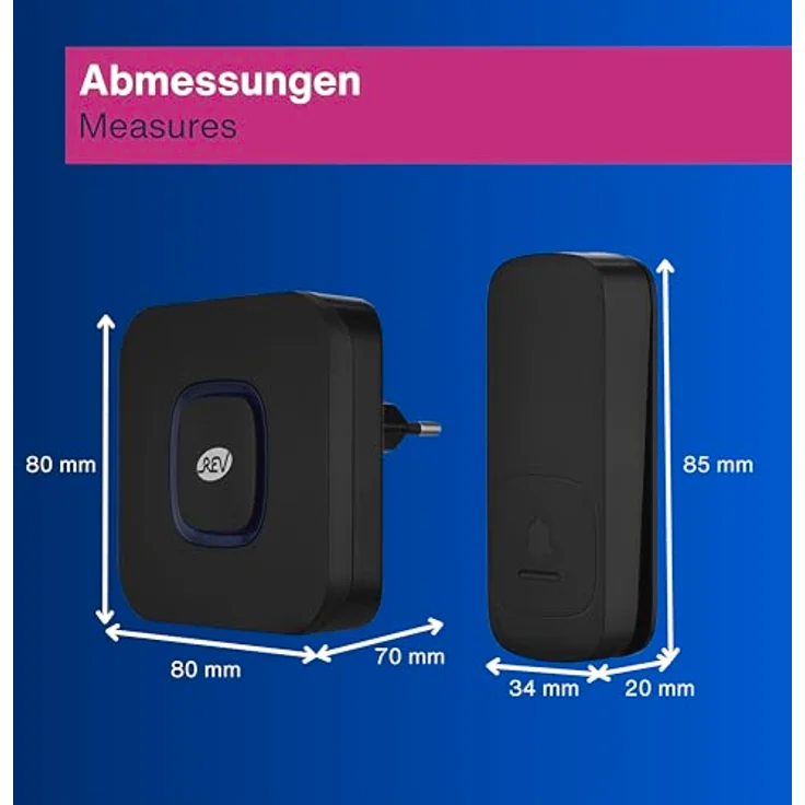 REV Funkklingel Piezo, kabelloser Steckdosen Gong mit Lichtsignal, 58 Melodien, 4-Stufen Lautstärke bis 110 dB, 100m Reichweite, schwarz – Bild 5