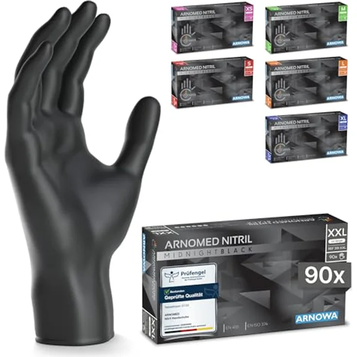 ARNOMED Nitril Einweghandschuhe Midnight Black, XXL, puderfrei, reißfest, lebensmittelecht, latexfrei, hohe Tastsensibilität