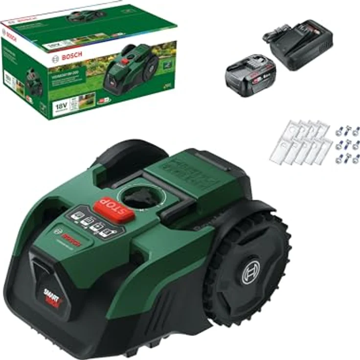 Bosch Home and Garden VISIMOW18V-200, Mähroboter für Rasenflächen bis 200 m² mit SmartVision-System und 18 cm Schnittbreite – Bild 1