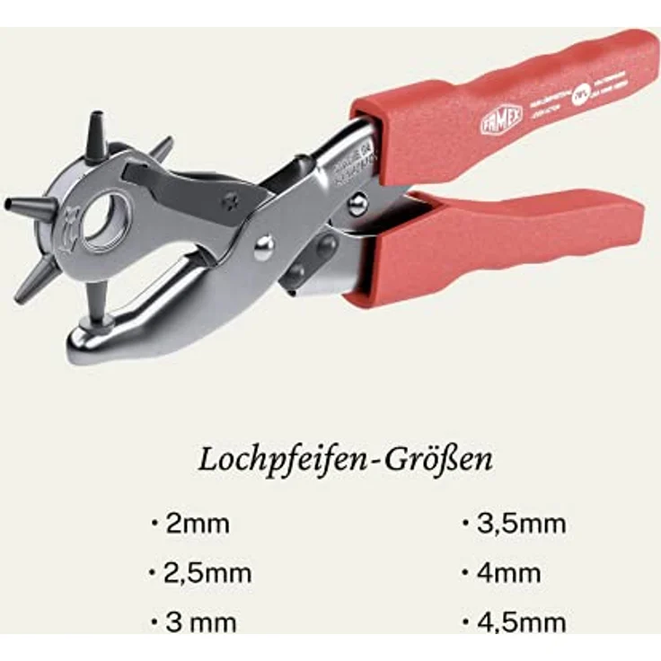 FAMEX Revolverlochzange 3519 Profi Lochzange mit ca. 70 % Hebelübersetzung, Made in Germany, für Leder, Gürtel uvm., vernickelt – Bild 3
