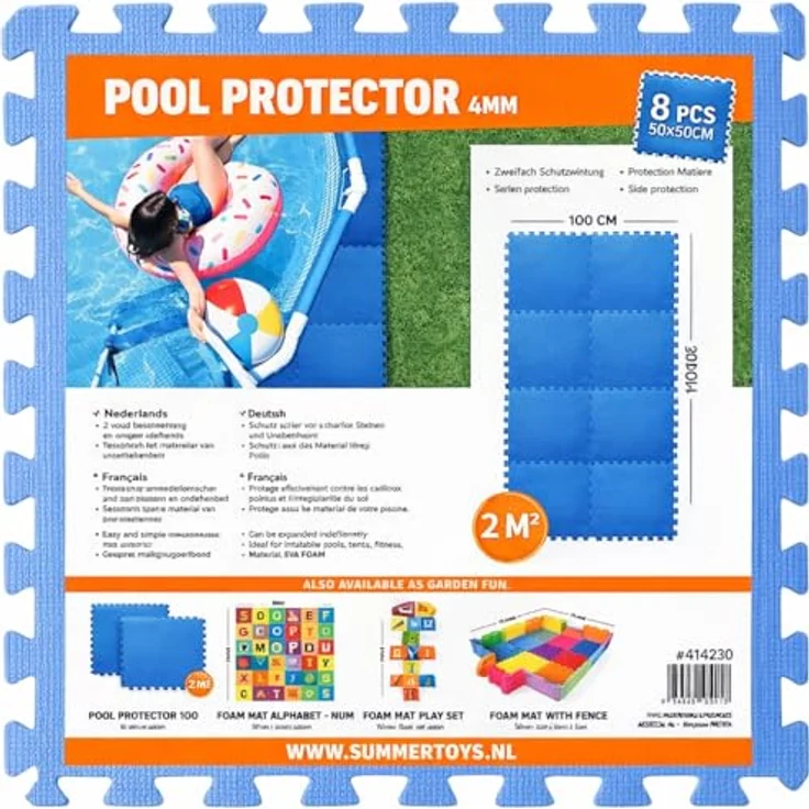 Neustanlo Pool Fliesen Set, 8 Stück 50x50 cm Bodenschutzmatten, 4 mm Puzzle Stecksystem, rutschfest & wasserabweisend, blau – Bild 1