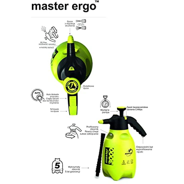 Marolex Handsprüher Master Ergo 3000, Drucksprüher mit 0,4 MPa Betriebsdruck und 15 cm Lanze, drehbarer Tank und automatische Knopfverriegelung – Bild 2