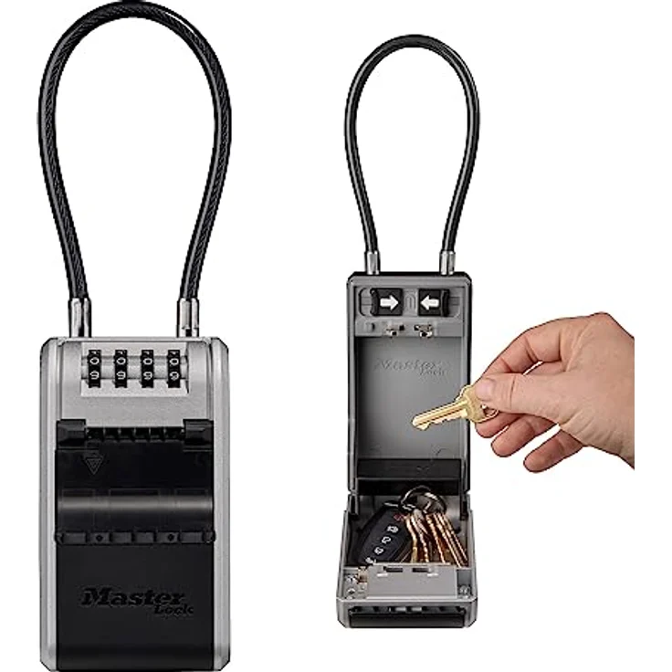 Master Lock 5482EURD Schlüsseltresor mit neuem innovativen Design, flexiblem Kabelbügel, großem Fassungsvermögen und hoher Sicherheit, Grau – Bild 1