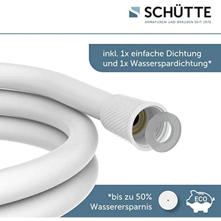 SCHÜTTE 63878 1,5m | Brauseschlauch mit Verdrehschutz Dusche mit 150cm Länge aus Kunststoff | Duschkopf-Schlauch mit Universalanschluss | Weiß Duschschlauch – Bild 4