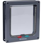 Karlie Katzenklappe Katzentür 4-Wege anthrazit, Geräuschlose Klappe mit Magnetverschluss und Bürstendichtung für wetter- und zugluftgeschützten Zugang