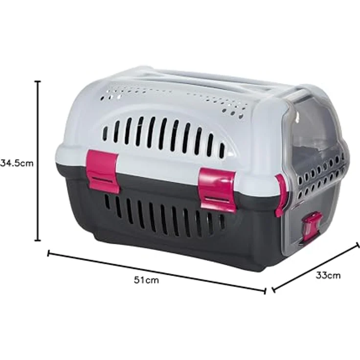 Beeztees 715009 Reisebox Rhino, 51 x 34.5 x 33 cm, grau/rosa, Kunststoff Hund Transportboxen – Bild 4