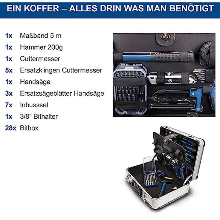 Scheppach Werkzeugkoffer TB150 | 101 teilig | Werkstattkoffer bestückt | Aluminium Koffer | Werkzeugkasten | Werkzeugset mit Zangen, Schlüssel, Schraubendreher, Metallsäge uvm. – Bild 6