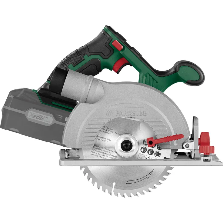 PARKSIDE 20V Handkreissäge PHKSA 20-Li C4, präzise Schnittführung, stufenlos einstellbare Schnitttiefe und Schnittwinkel, ohne Akku & Ladegerät