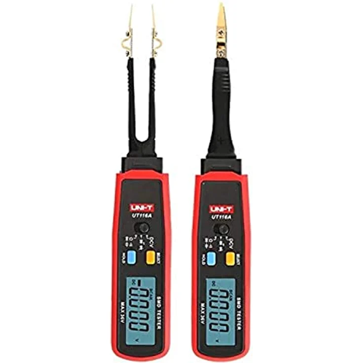 UNI-T UT116A SMD Tester, Multimeter mit drehbarem Messstift, Widerstands-, Kapazitäts-, Dioden- und Kontinuitätsmessung, Vorwiderstands- und Zener-Diodentest, rot – Bild 1