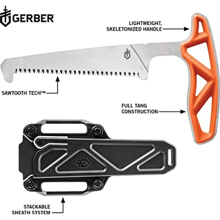 Gerber Gear Exo-Mod Saw, Jagdsäge aus rostfreiem Stahl mit orangefarbenem Griff, 7,55 Zoll – Bild 2