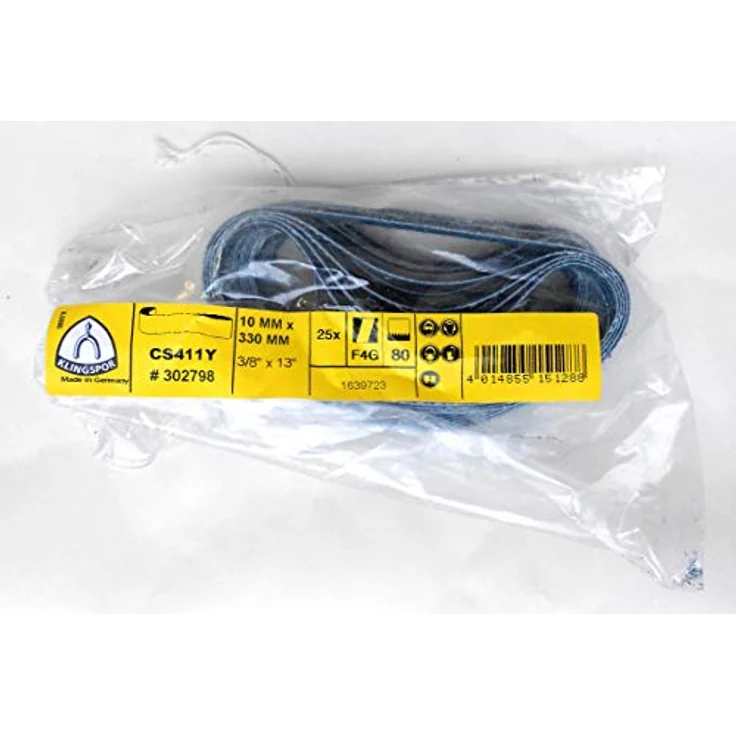 Klingspor CS411Y Schleifband, 10 x 330 mm, Zirkonkorund P80, 10 Stück, wasserfest, für Metall und Hartholz, hochreißfeste Gewebeunterlage – Bild 2