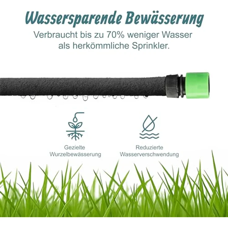 Relaxdays Tropfschlauch Gummi PVC, Anschlussfertig, 70 m, Schwarz - Effiziente Perlbewässerung für Gartenpflanzen – Bild 2
