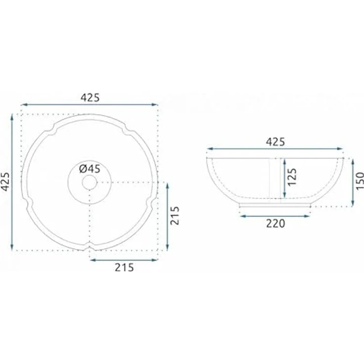 Rea Aufsatzwaschbecken Vivien, Waschtisch Handwaschbecken Spülbecken Waschschale Waschbecken für Badezimmer aus hochwertiger Keramik 425 x 425 x 150 mm (weiß/blau) – Bild 5
