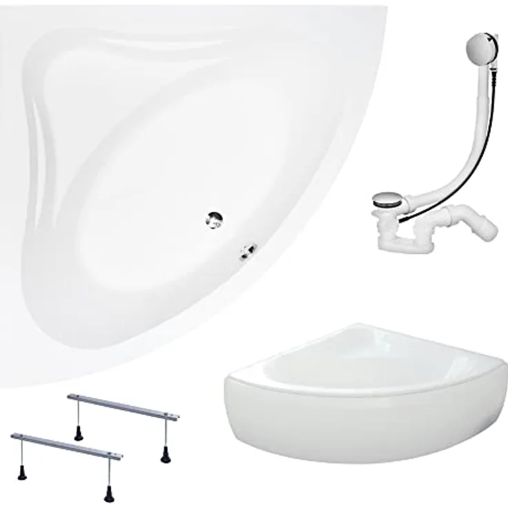 KOLMAN Badewanne Eckbadewanne Mia 140x140 mit Acrylschürze - Ablaufgarnitur VIEGA & Füße