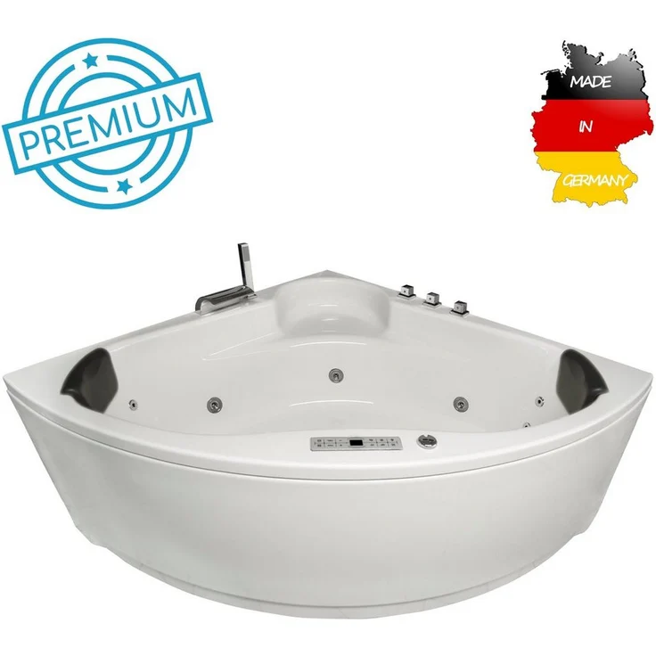 Basera® Whirlpool-Badewanne PREMIUM Indoor Eck-Whirlpool Badewanne Futuna 140 x 140 cm, Weiß, mit 21 Massagedüsen, Heizung, Ozongenerator