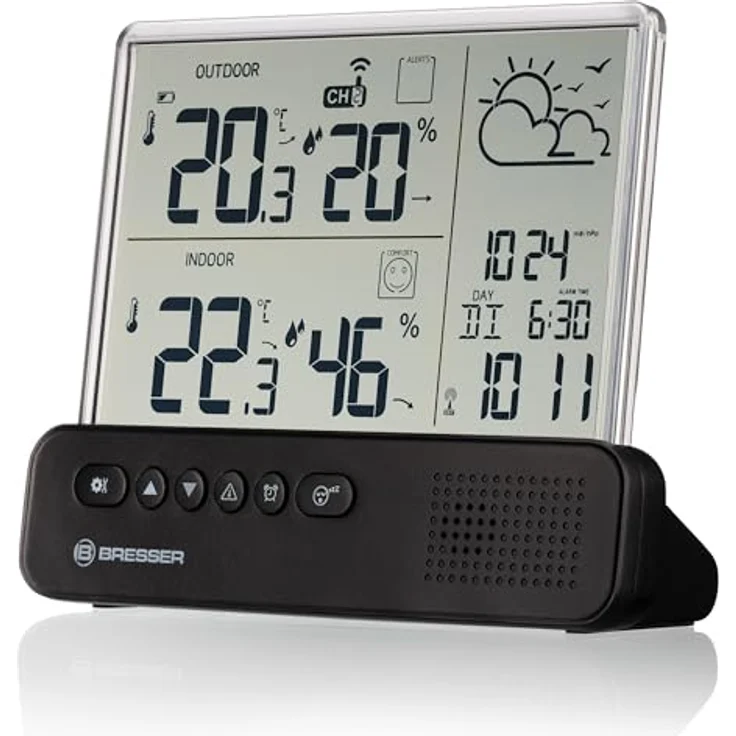 Bresser Funk-Wetterstation Translucidus NV, Wetterstation mit Außensensor, DCF-Funkuhr und Raumklima-Indikator, transparent – Bild 2
