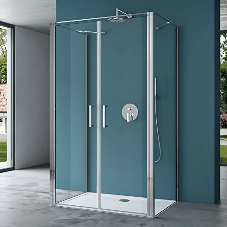 Mai & Mai Ravenna66UK Duschkabine U-Form, Duschabtrennung 80x90 cm, Aluminiumrahmen, ESG-Sicherheitsglas Klarglas, doppelte Drehtüren, Höhe 195 cm