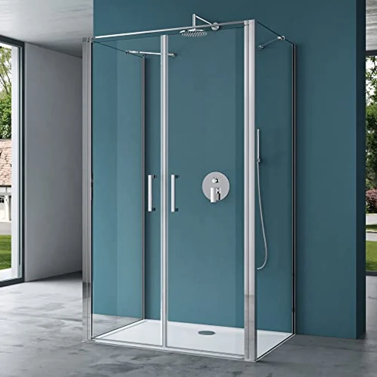 Mai & Mai Ravenna66UK Duschkabine U-Form, Duschabtrennung 80x90 cm, Aluminiumrahmen, ESG-Sicherheitsglas Klarglas, doppelte Drehtüren, Höhe 195 cm – Bild 1