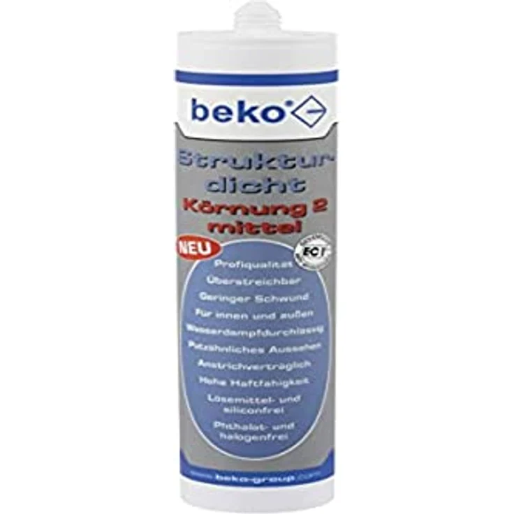 beko Strukturdicht 310 ml weiß-strukturiert, Plastoelastische Fugendichtmasse für Putz-, Fassade- und Mauerwerksrisse, Körnung 2, emissionsarm und überstreichbar