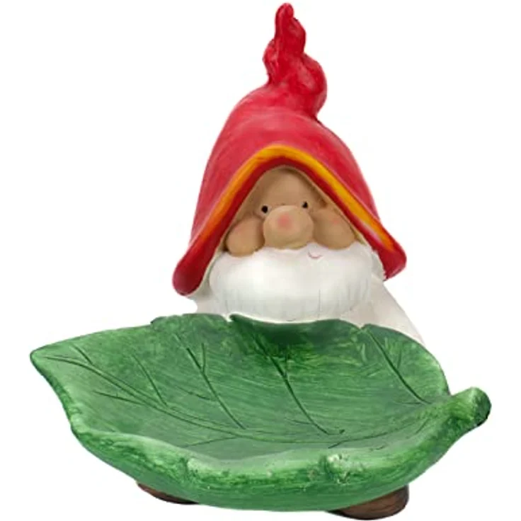 Bubble-Store Gartenzwerg als Vogeltränke oder Vogelfutterschale, bunte Gartenfigur aus Gips, 31,5 x 29,5 x 27,5 cm – Bild 1
