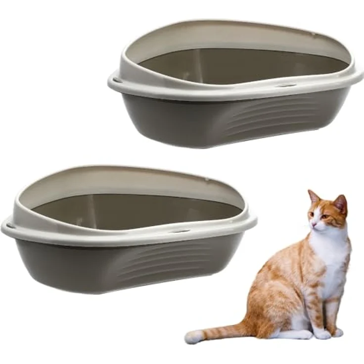 2X Katzenklo Ecke XXL Eck Katzentoilette mit Rand ohne Deckel Ecktoilette offen grau Katzen WC Doppelpack Sparpaket – Bild 1