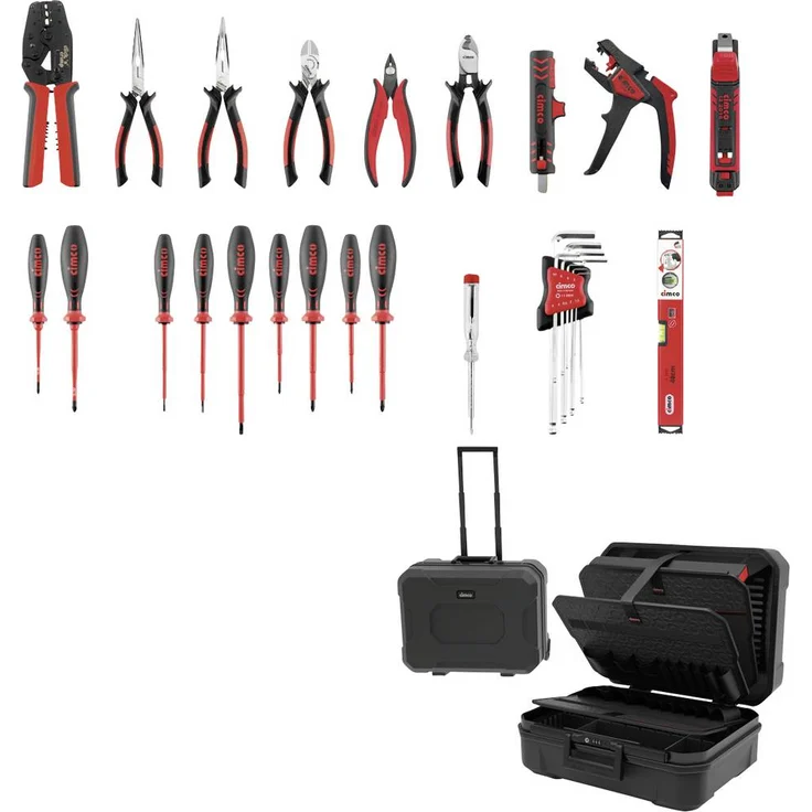 Cimco CimCase PRO B1T2 178600, Werkzeugkoffer bestückt mit 31 VDE-isolierten 1.000-V-Werkzeugen, Trolleyfunktion und modularer Inneneinrichtung