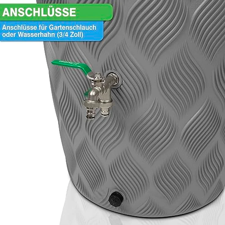 YourCasa Regentonne 240 Liter [Seabreeze] - Design-Highlight mit traumhafter Oberflächenstruktur - Regenwassertonne für Garten, frostsicher (Grau Ohne Wasserhahn) – Bild 4