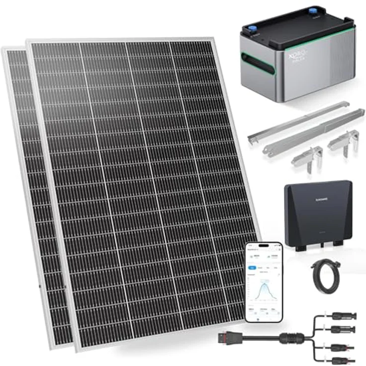SUNSHARE Ray Lite 400W Balkonkraftwerk Set, 1 kWh Stromspeicher, Plug-&-Play Installation, Halterung für Balkongeländer, Silber – Bild 1