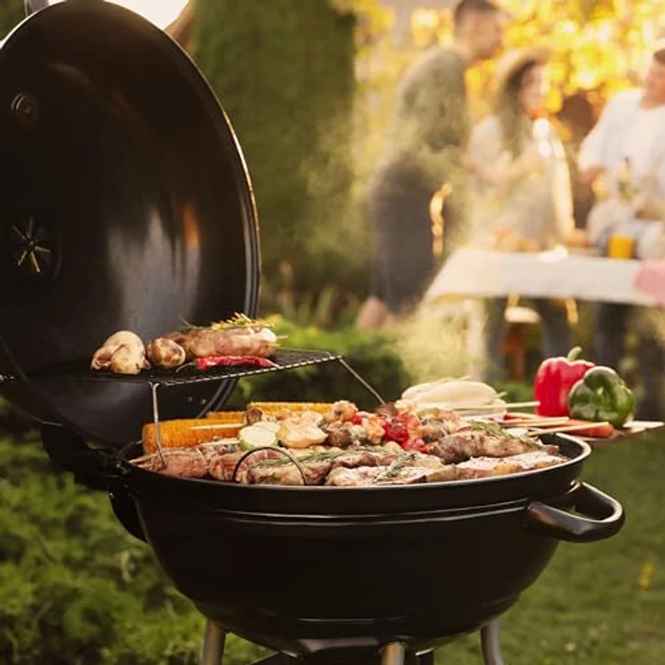 Relaxdays XXL Kugelgrill mit Rädern, Mobiler Holzkohlegrill mit Deckel und Thermometer, Schwarz – Bild 3