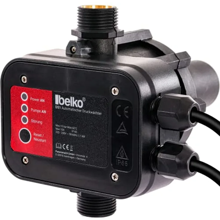 BELKO Druckwächter Druckschalter für Wasserpumpen, mit Kabel bis 10 Bar, Gartenbewässerung elektronische Pumpensteuerung Hauswasserwerk Trockenlaufschutz, IP65 - 10 bar - mit Kabel, in Grau