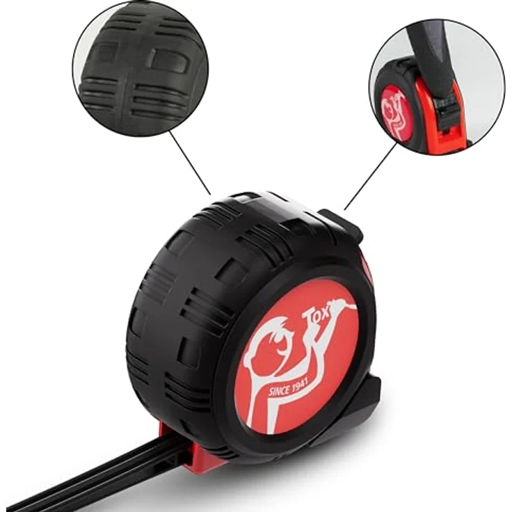 TOX Rollmaßband 5m, Maßband mit schlagfestem ABS-Gehäuse und rutschfestem Gummimantel, inkl. Gürtelclip und Handschlaufe, Genauigkeitsklasse II, 1 Stück, 09790013 – Bild 3