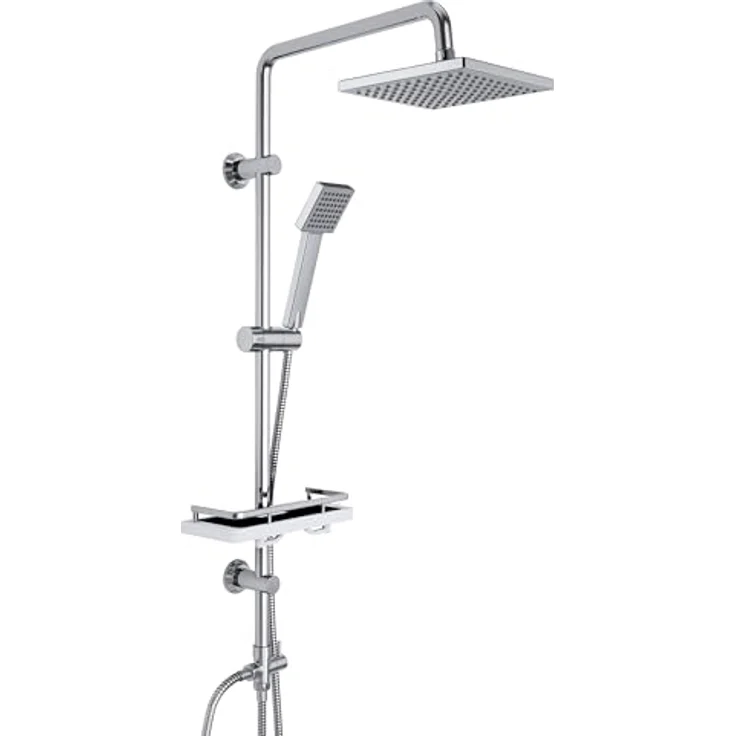 Görbach Regendusche Duschsystem, wassersparende Kopfbrause 20x20 cm, Chrom mit anti-kalk Düsen und Edelstahl-Duschstange – Bild 1